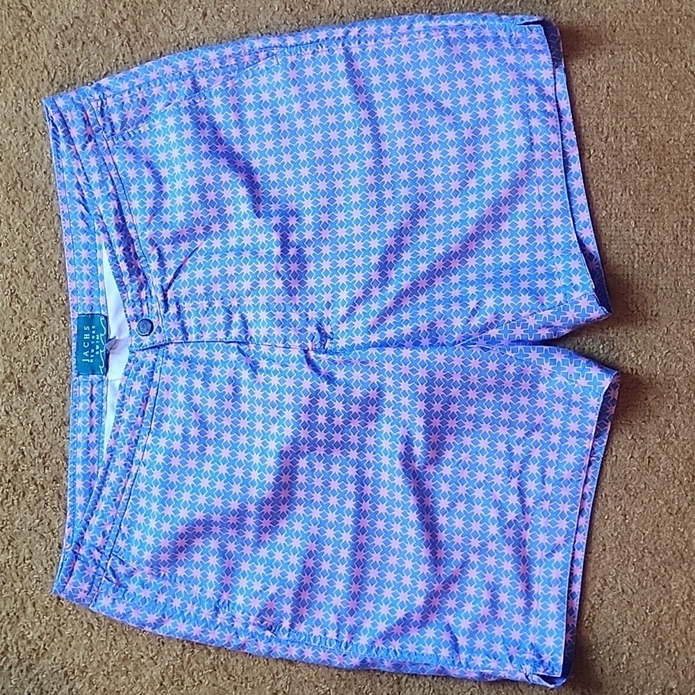 Jachs New York Swim Trunks Men's Size Large Pink Blue Lined Bathing Suit Shorts
